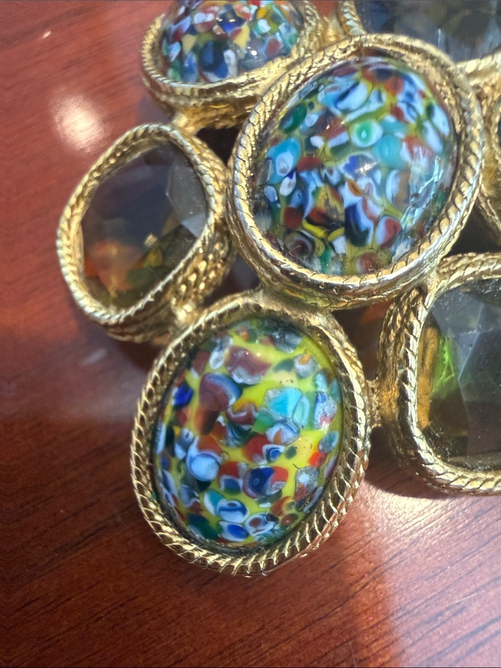 Vintage Brooch Millefiori and Olive Green Glass Cluster - Picture 3 of 5